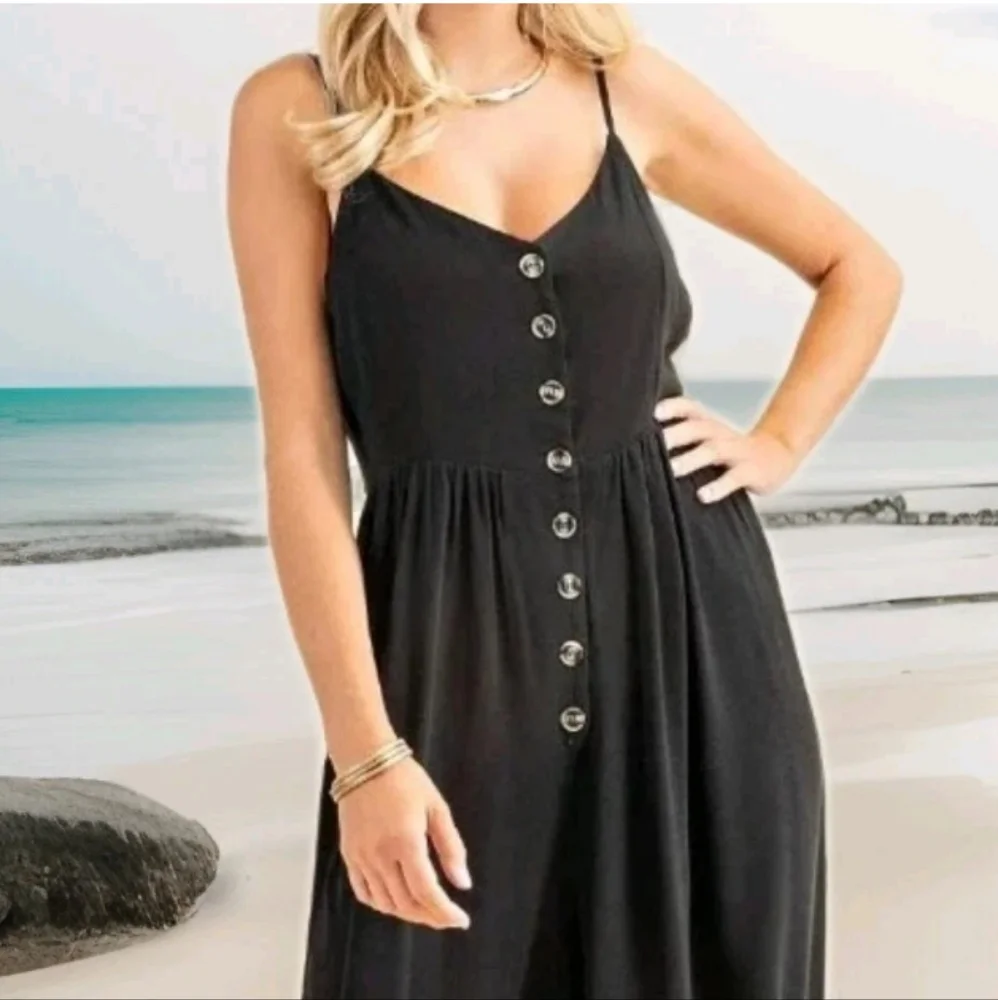 Kori America Baggy Wide Leg Harem Jumpsuit Small Black Culottes Button Y2k New